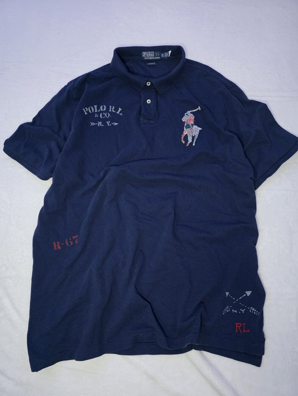 Y2K vintage rare patchwork Polo Ralph Lauren R-67 Rugby Shirt 2XL